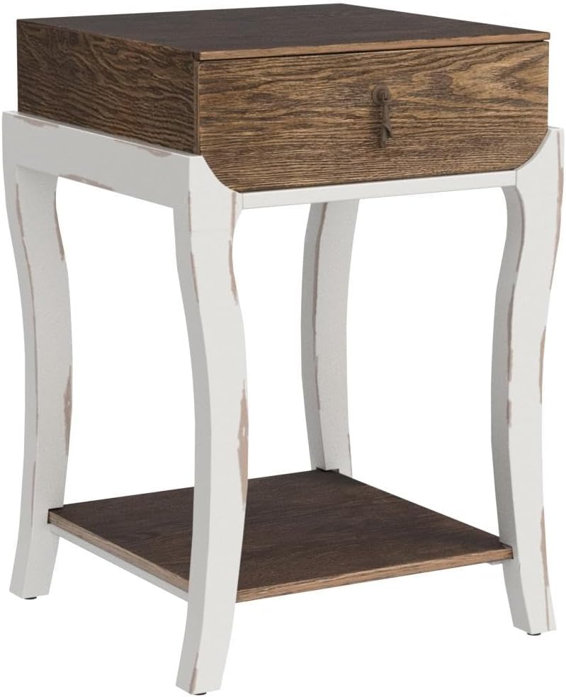 COSIEST Rustic Nightstand, 2-Tier Farmhouse Bedside Table, Wood Accent End Table with Storage Drawer and Open Display Shelf for Bedroom Nursery Living Room(Walnut)