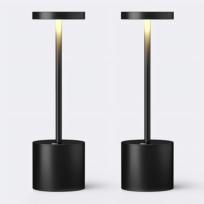 Cordless Table Lamps Rechargeable - Outdoor Portable LED Table Light 5000mAh Battery Operated Lamp 3 Color Stepless Dimming with Memory Function for Restaurant Dining Patio 2Pack Black