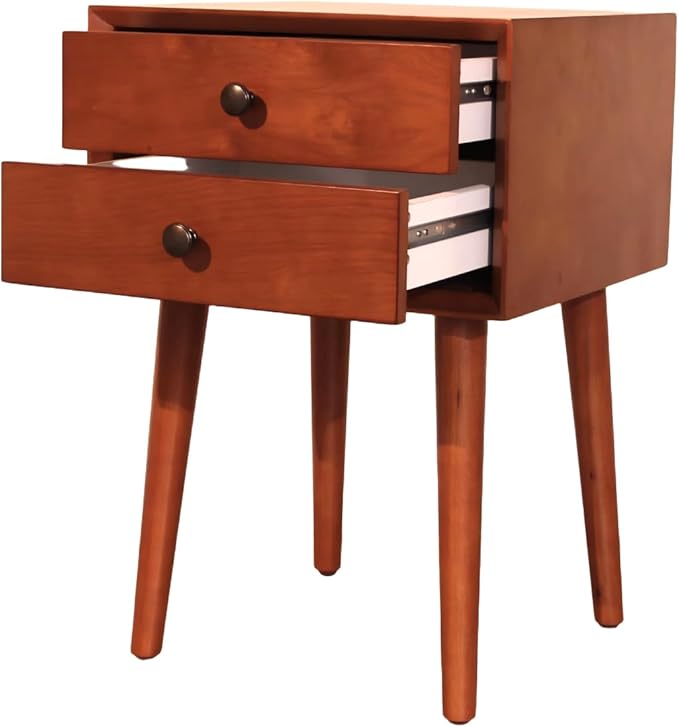 KEIKI Mid Century Modern Night Stand, Space Saving Nigtstand with 2 Big Drawers, Bedroom Bedside Coffee Table for Drink, Sofa Bed Side Desk Tables for Apartment Living Room, Easy Assembly, Brown