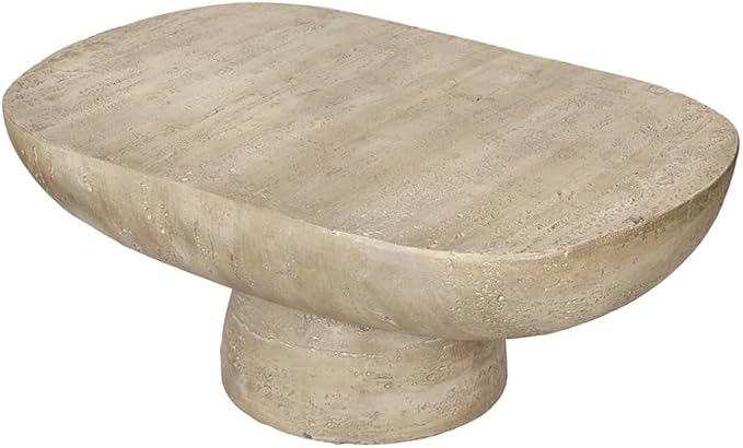 Oval Coffee Table Modern Faux Stone Circle Center Table Accent End Side Table for Living Room, Magnesium Oxide, 36" Cream