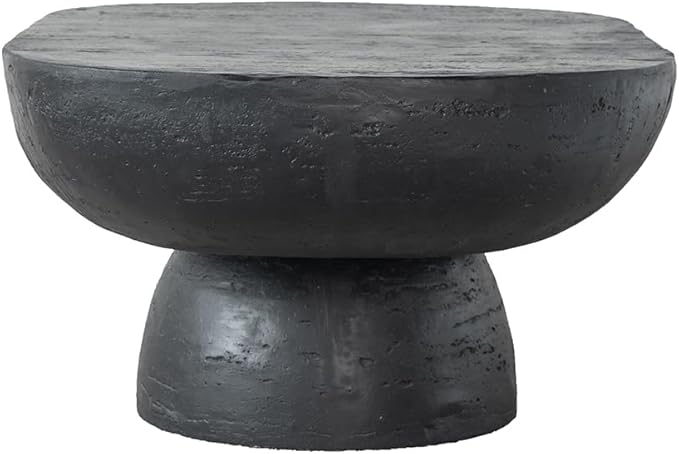 Oval Coffee Table Modern Faux Stone Circle Center Table Accent End Side Table for Living Room, Magnesium Oxide, 36" Black