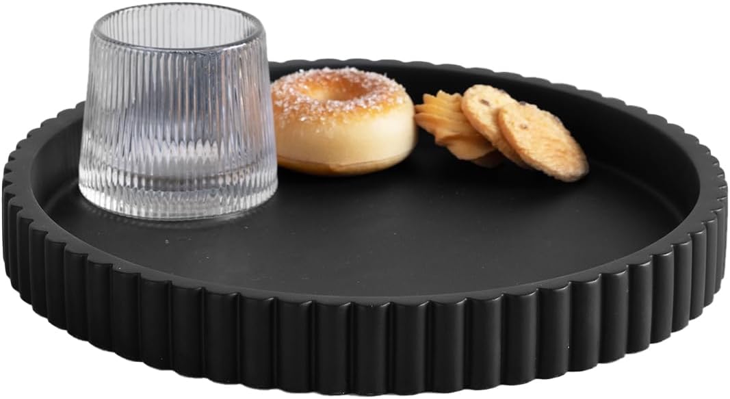 Decorative Tray for Coffee Table, Living Room, Side Table, 11" Black Round Concrete Home Decor Serving Trays for Accent Table, Console Table