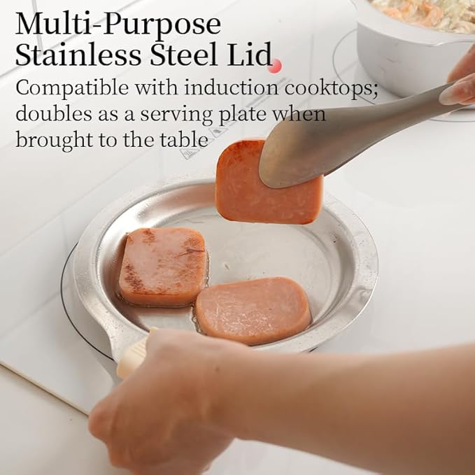 6-Piece Food-Grade 304 Stainless Steel Kitchenware Set (with Scratch-Resistant Finish), Heat-Resistant - Comes With Free Heat-Resistant Silicone Gloves And Lid Knobs, Suitable For Frying, Boiling