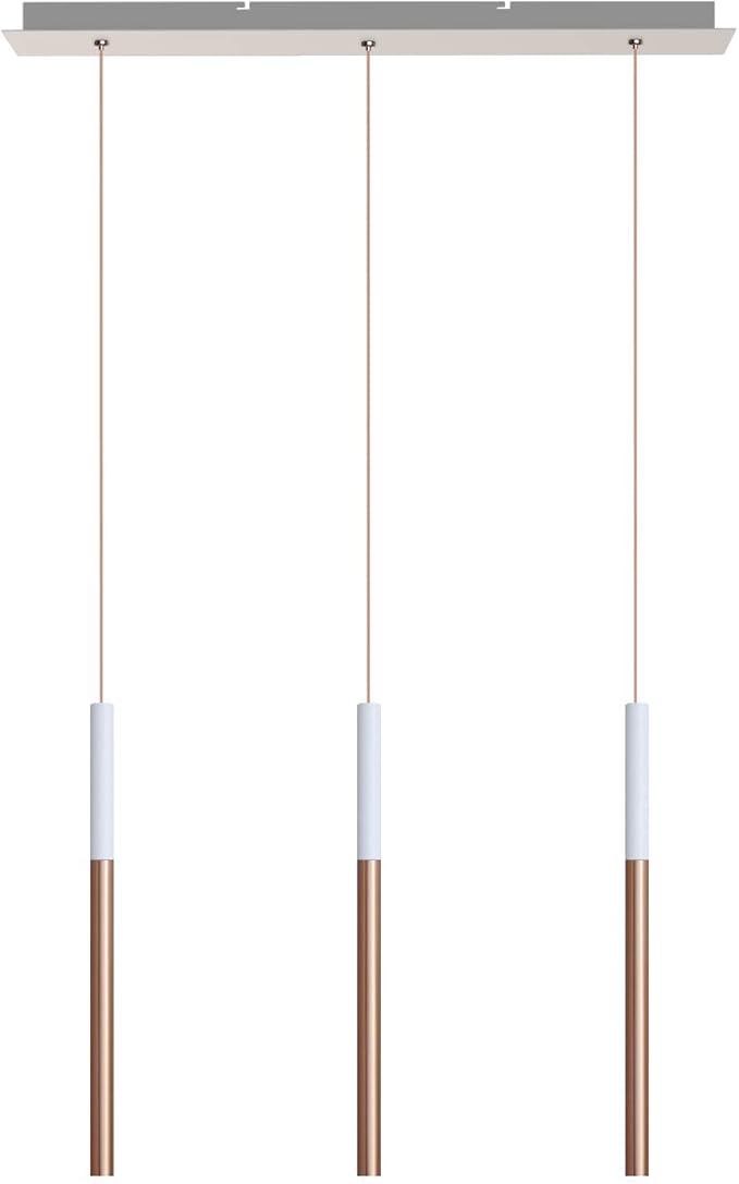 ALTAIR 3 Mini Pendant Lighting White-Copper - LED Hanging Light Fixture for Kitchen Island, Bar, Foyer - Cluster Pendants - Dimmable, Adjustable Wire, Lamp Bulb Included