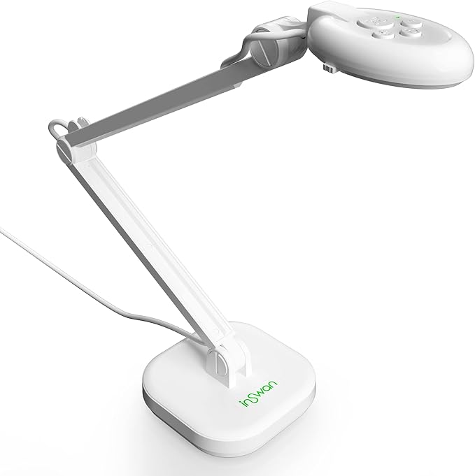 INSWAN INS‑2 4K USB Document Camera – 13MP, Dual Auto‑Focus, LED Light and Microphone, Plug & Play, Mac, Windows, iPad, Chromebook, A3 Capture – Ideal for Teachers and Classrooms