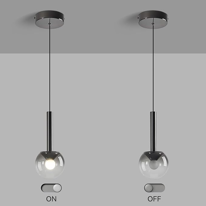 Globe Pendant Lighs for Kitchen Island,Modern LED Black Hanging Light Fixture with Gradient Gray Globe Glass Adjustable Ceiling Lights for Restaurant bar Sink Bathroom Entryway (2-Pack)