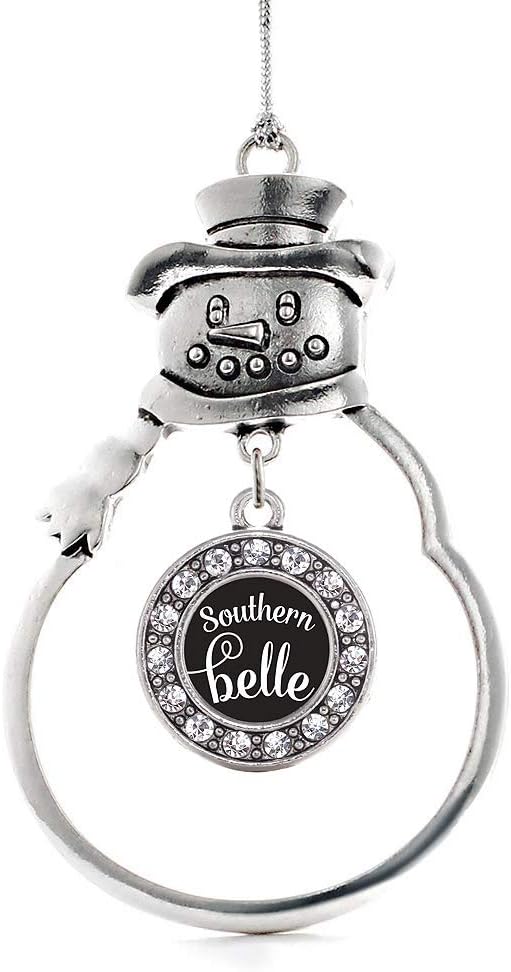 Inspired Silver - Southern Belle - Silver Christmas Ornament - Circle Charm Christmas Tree Ornament with Cubic Zirconia - Snowman Hanging Decoration