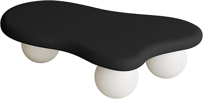 47.2” Cloud Coffee Table with 3 Ball Legs, Modern Lrregular Center Table for Living Room, Low Cute Small MDF Tea Table for Bedroom, Space Apartment-Black White