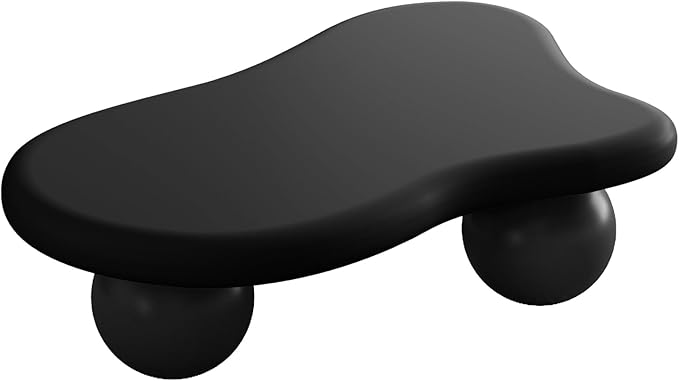 40” Cloud Coffee Table with 3 Ball Legs, Modern Lrregular Center Table for Living Room, Low Cute Small MDF Tea Table for Bedroom, Space Apartment-Black