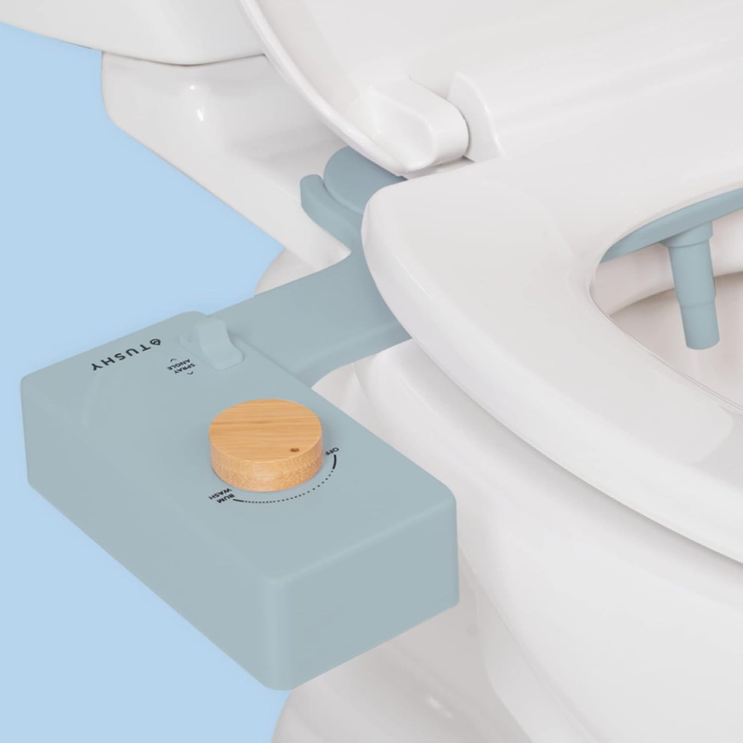TUSHY Classic 3.0 Non-Electric Bidet Attachment | Self Cleaning Sprayer, Adjustable Water Pressure Nozzle, Angle Control. Fast & Easy DIY Installation. Universal Slim Fit. (Blue/Bamboo)