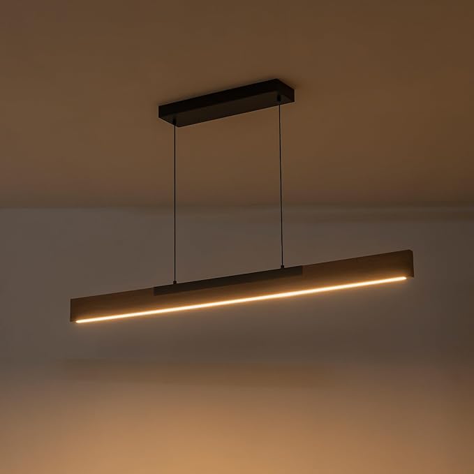 EDISLIVE 49.2 in Wood Linear LED Pendant Light Kitchen Island，Dimmable LED Island Light Adjustable Height 3000K for Dining Room - Black Walnut