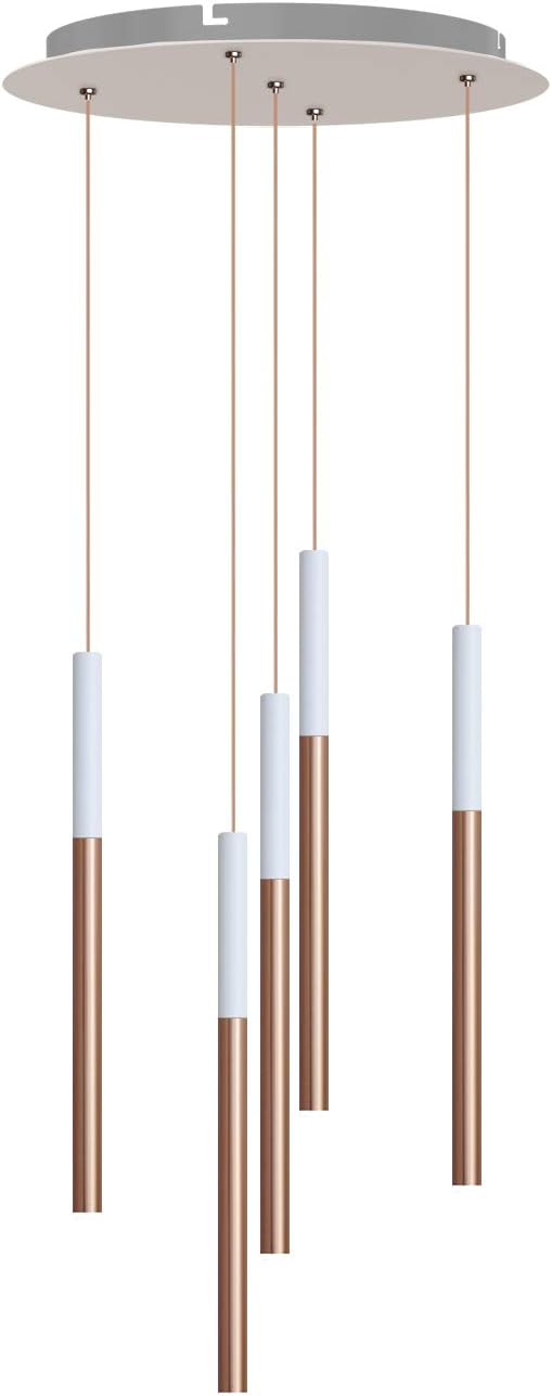 ALTAIR 5 Mini Pendant Lighting White-Copper - LED Hanging Light Fixture for Kitchen Island, Bar, Foyer - Cluster Pendants - Dimmable, Adjustable Wire, Lamp Bulb Included
