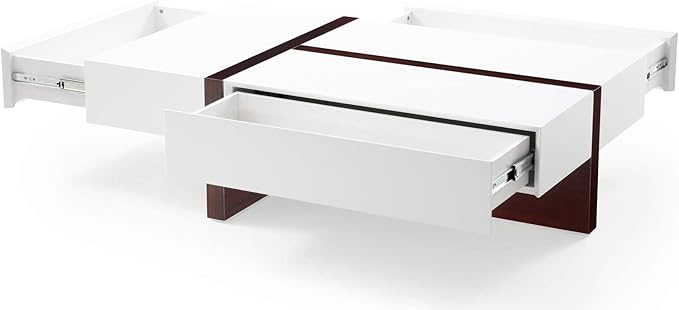Zuri Furniture Mcintosh Rectangle Coffee Table with Storage Drawers - White and Ebony