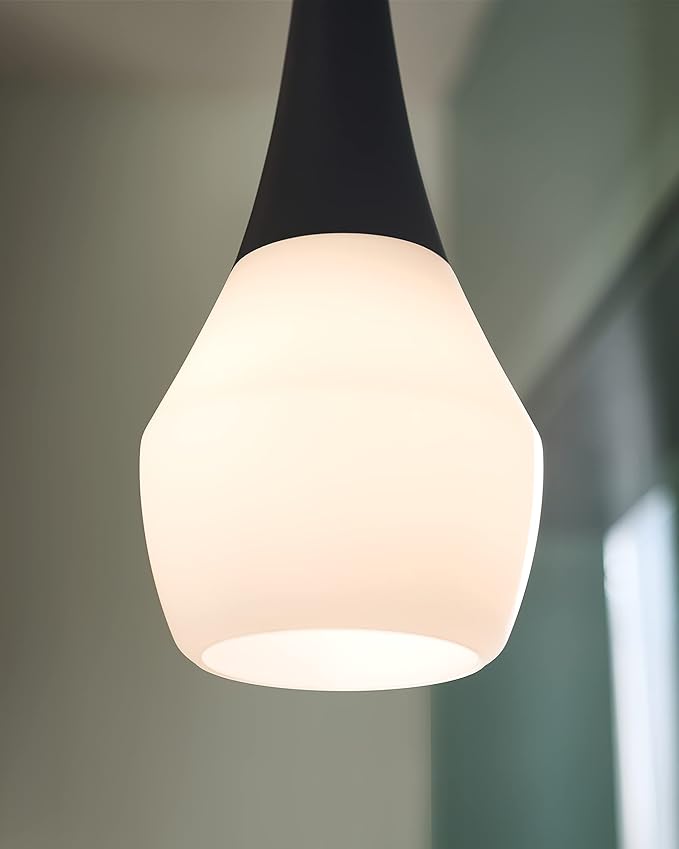 Kichler Deela 17 Inch 1 Light Pendant with Satin Etched Cased Opal Glass in Black