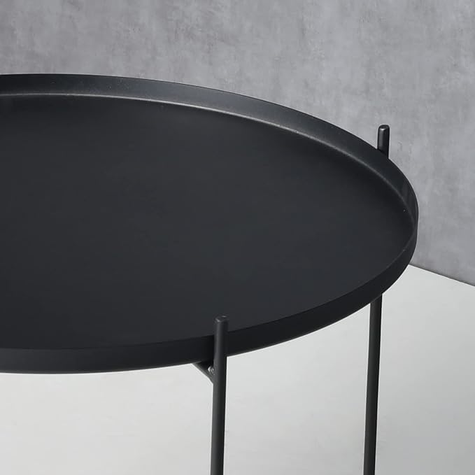Modern Metal End Table, Round Side Table Indoor/Outdoor, Living Room Small Coffee Table (Black, 1-Tier 23.6")