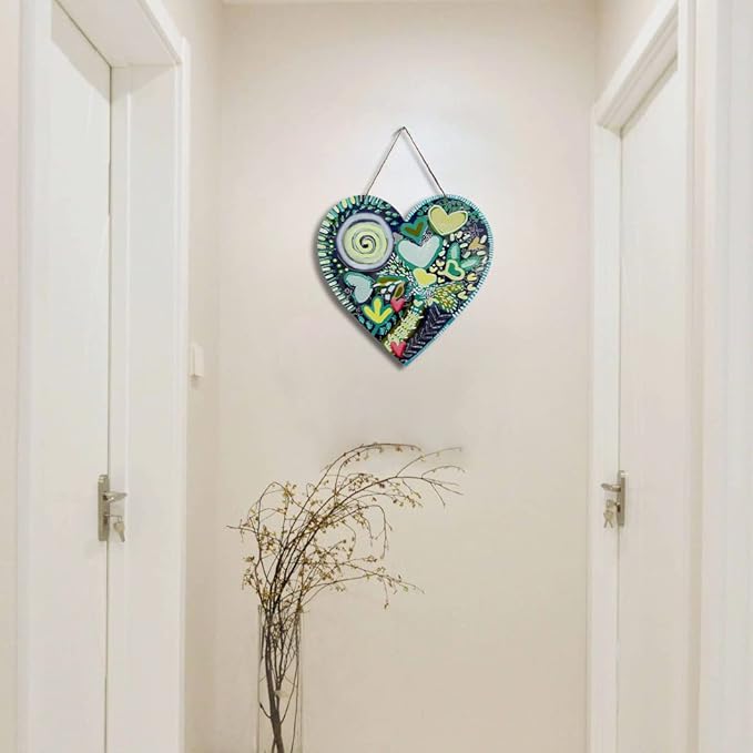 FKKA Front Porch Decor Farmhouse, Happy Tree Wall Art, Metal Heart Wall Decor for Bedroom, Easy Hanging with A Hanging Rope, Blue, Gift
