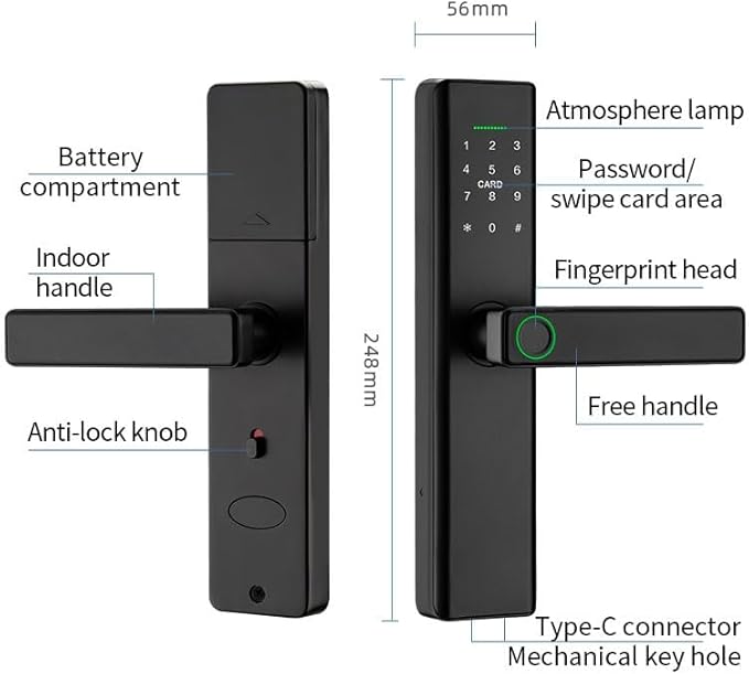 Smart Lock Fingerprint Door Lock with Touch Screen Password Electronic Locks, Tuya APP Remote Control Smart Door Lock (P12 with TUYA APP)