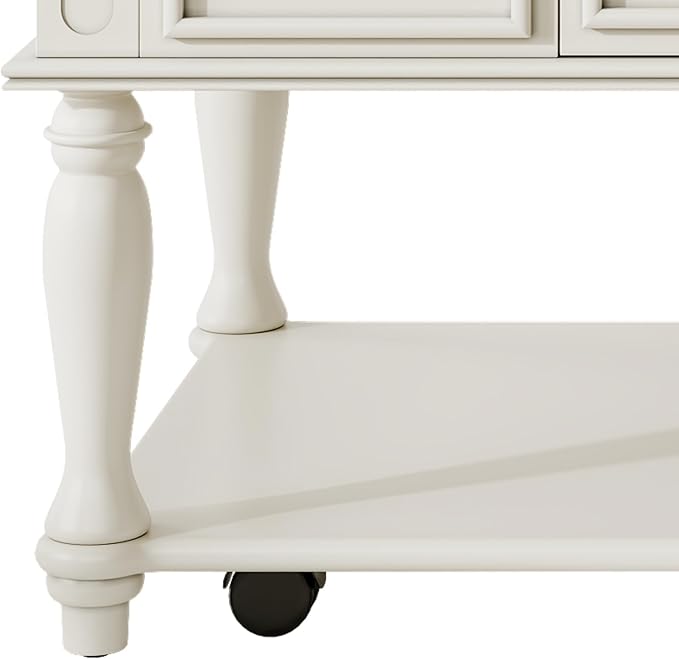 Polibi Coffee Table with Large Storage Drawer, Retro Movable Rectangular Cocktail Table with 4 Caster Wheels for Livingroom, Easy Assembly (Grey+White)