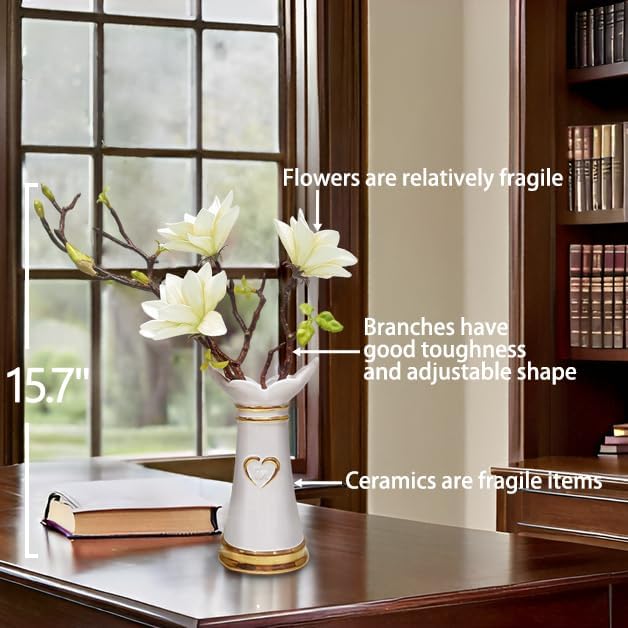 LoveLin,Artificial Flowers with Ceramic Vases,Faux Flower Arrangement,Affordable Luxury Artwork,Housewarming New Year Xmas Gift,Home Decor