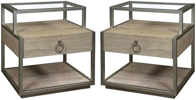 Home Square Refined Glam Side Table in Natural Finish - Set of 2