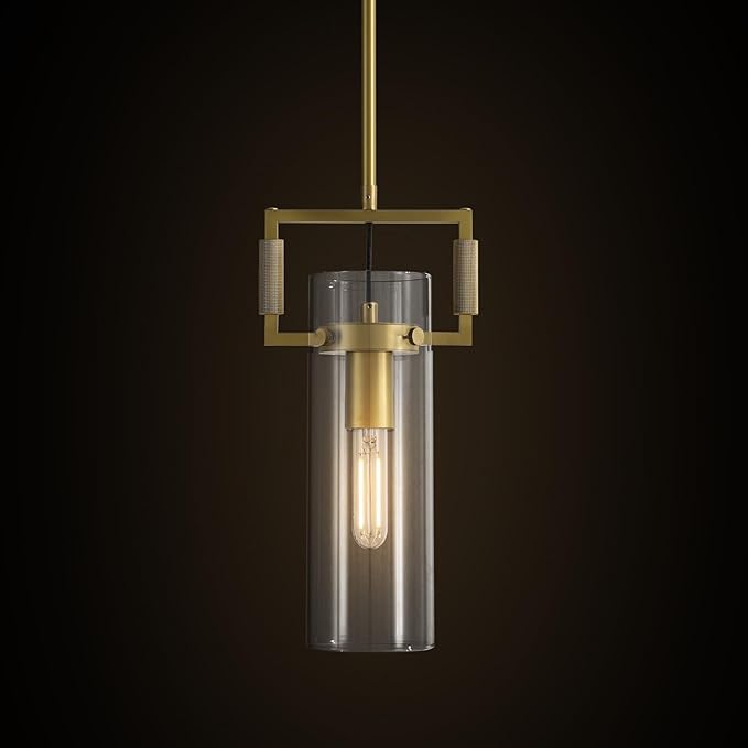 Brass Pendant Lights Kitchen Island, Modern Gold Pendant Lights,12Inch Glass Kitchen Pendant Lighting Over Island,Farmhouse Island Lights for Kitchen,Bathroom,Bedroom