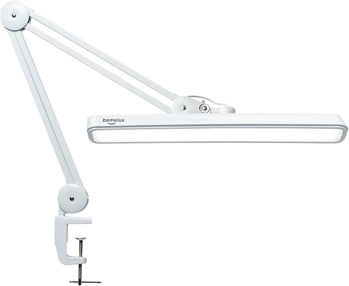 LED Architect Desk Lamp with Clamp, Metal Swing Arm 2000 Lumens Dimming Office Table Lamp for Task Work Drafting Reading Desktop, 117PCS Bright LEDs, 24W Workbench Lamp(White)