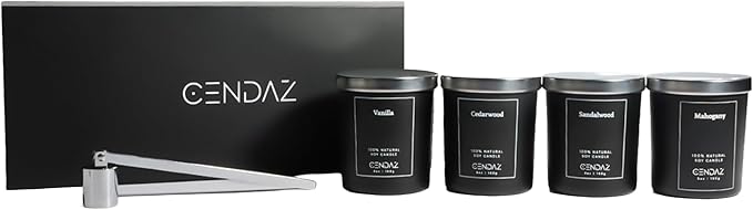 Mens Candle Set 4 Pack with Snuffer Included Soy Scented Candles for Men Vanilla Cedarwood Mahogany Sandalwood 120h Total Burn Luxury Gift for Bedroom Black Home Decor Masculine Aroma Jar Candle Kit