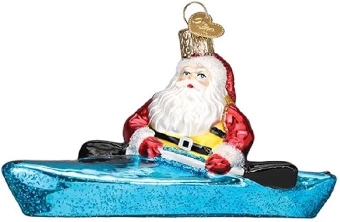 Old World Christmas Santa in Kayak Blown Glass 2020 Unique Christmas Ornaments for Christmas Tree Decoration