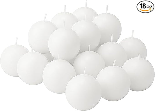 18 PCS White Round Candles,3 in Ball Candles Bulk Set,Dripless Unscented Smokeless，Whether You're Hosting a Wedding or Other Party, or Decorating Your Home,It's a Great Choice.