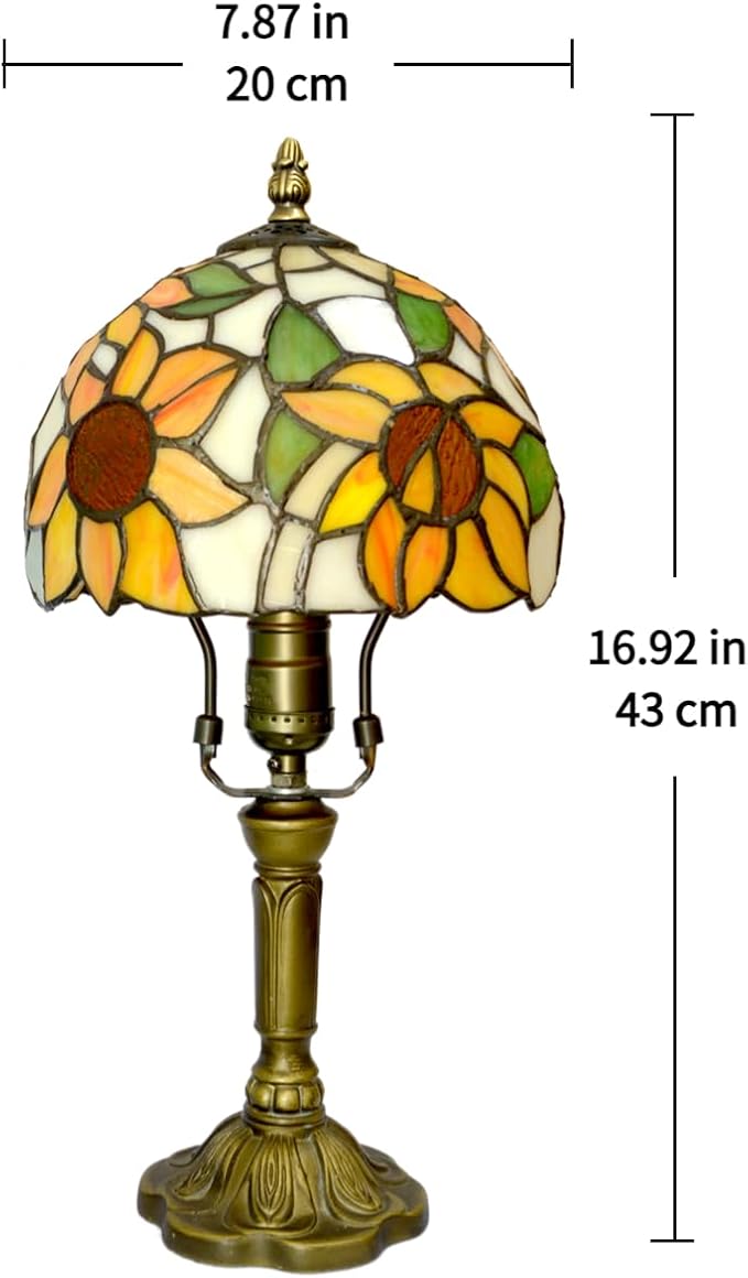 Tiffany Lamp Stained Glass 3 Way Table Lamp,Yellow Sunflower Bedside Table Lamp LED E26 Bulb, for Bedroom Living Room,Included 3 Way LED Bulb