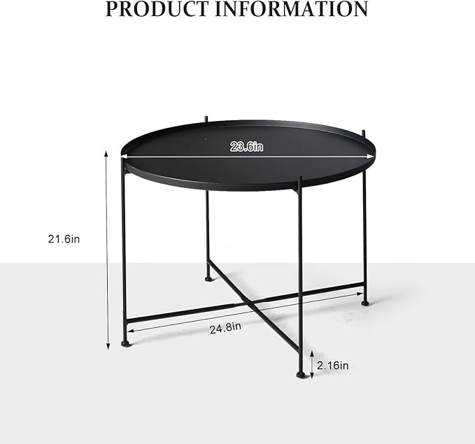 Modern Metal End Table, Round Side Table Indoor/Outdoor, Living Room Small Coffee Table (Black, 1-Tier 23.6")