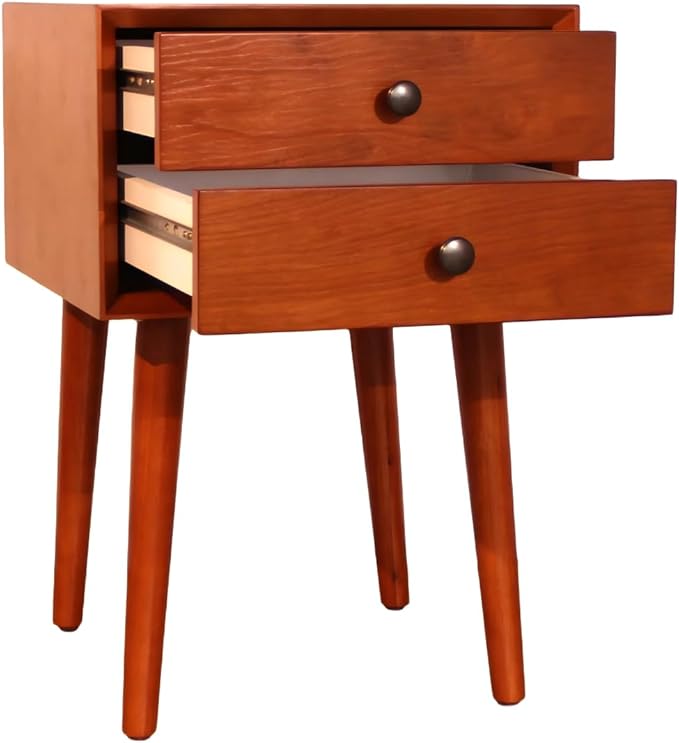 KEIKI Mid Century Modern Night Stand, Space Saving Nigtstand with 2 Big Drawers, Bedroom Bedside Coffee Table for Drink, Sofa Bed Side Desk Tables for Apartment Living Room, Easy Assembly, Brown