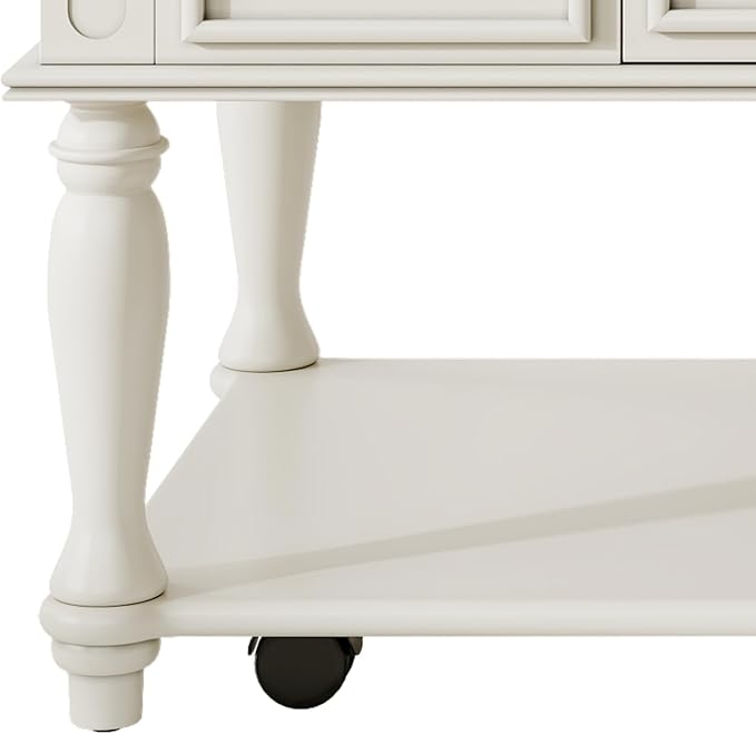 Polibi Coffee Table with Large Storage Drawer, Retro Movable Rectangular Cocktail Table with 4 Caster Wheels for Livingroom, Easy Assembly (Walnut+White)