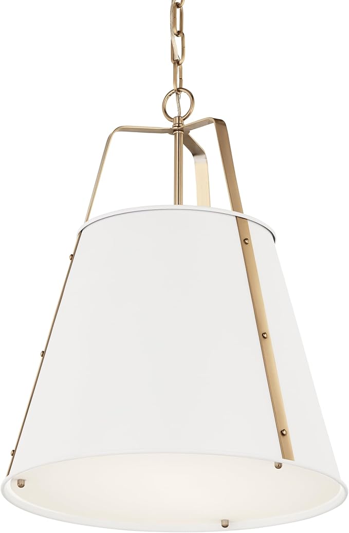 Kichler Etcher 2-Light Pendant, Updated Traditional Light with Etched Painted White Glass Diffuser in White and Champagne Bronze, for Kitchen or Dining Room (22.5" x 18"), 52711WH