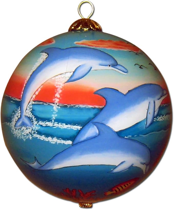 Collectible Kauai Christmas Ornament - Handpainted Dolphins Sea Turtles Whale Sunset DT/K