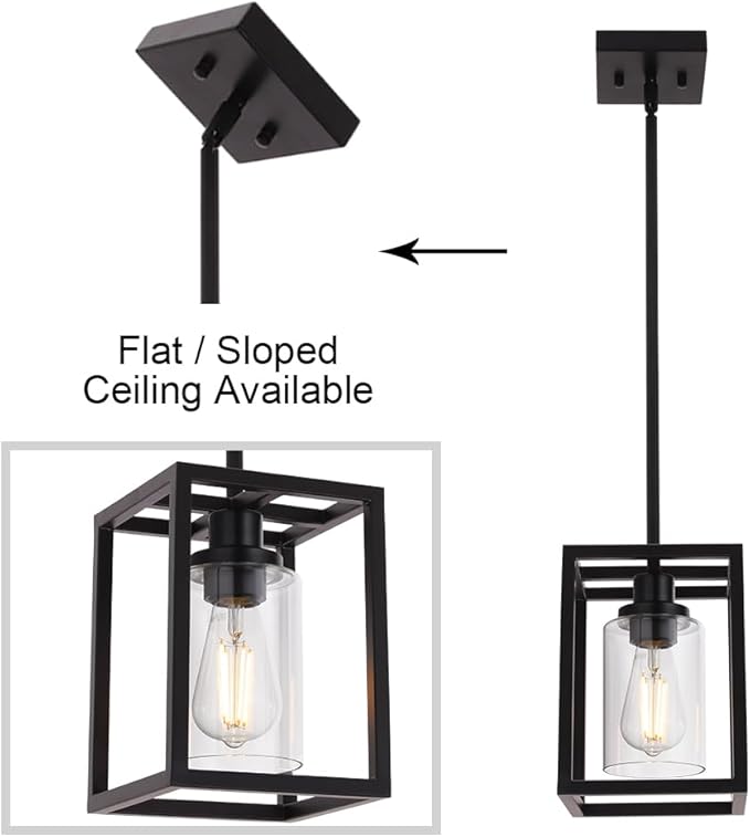 MELUCEE 3-Light Hanging Kitchen Lights Over Island with Clear Glass Shade, 3 Pack Black Small Chandelier Farmhouse Pendant Light for Kitchen Island Dining Room Hallway