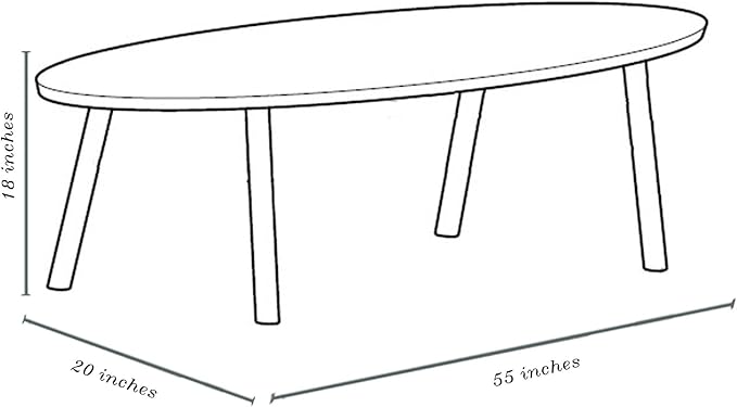 Oval Solid Wood Coffee Table for Living Room, Scandinavian Minimal Design, Tool-Free Assembly, 55″W x 20″D x 18″H