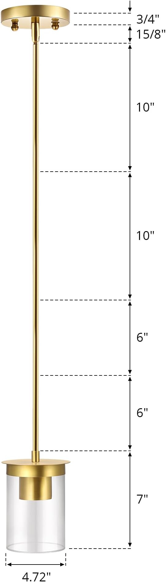 Modern Pendant Light Glass Shade, Kitchen Island Pendant Lighting with Glass Shade for Dining Room,Bedroom, Bar,Office,Farmhouse Brushed Gold,1Pack-4.72 Inch Shade 40 Inch Cord