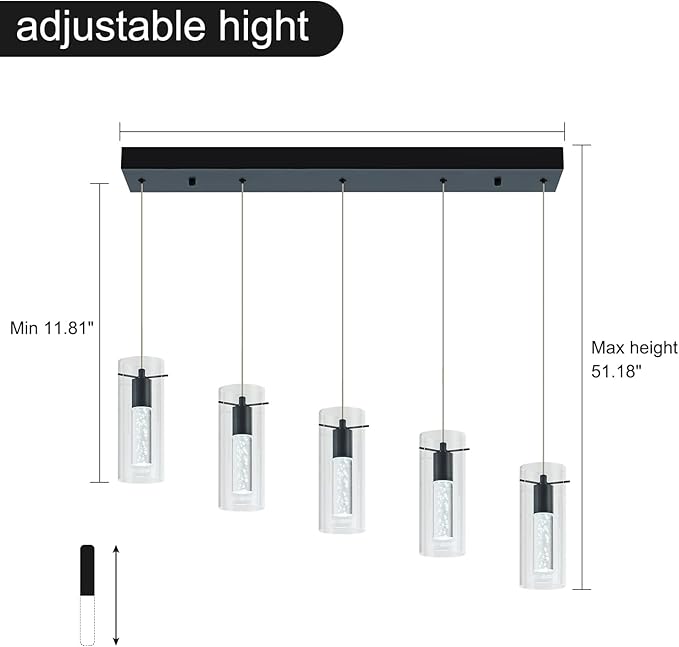 Black Pendant Lights, Modern Pendant Light Kitchen Island Pendant Light Fixtures, Modern Island Light with Bubble for Kitchen, Dimmable Kitchen Chandelier Light Fixture (25W, 5-Light)