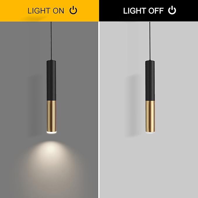 Modern Black and Gold Pendant Light Fixture for Kitchen Island, 1-Light Pendant Lighting, Lights Cord Adjustable, Matching GU10 lamp Holder,for Living Room Bedroom Dining Room