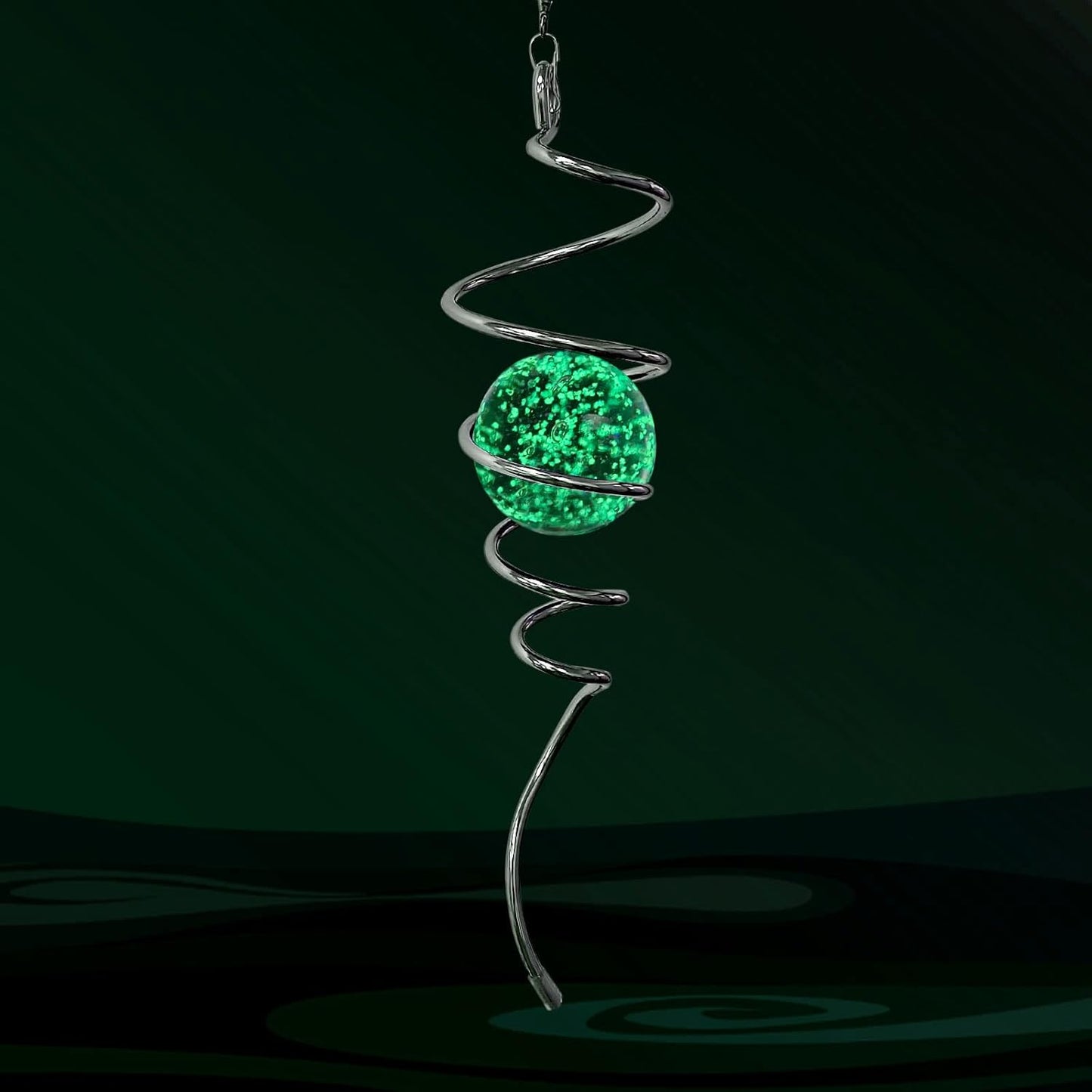 Glow in The Dark Wind Spinner Tail Gazing Ball Spiral Decorative Spiral Tail Wind Spinner Stabilizer Sun Catcher,Indoor Outdoor Hanging Art Garden Decoration Wind Sculpture Stabilizer-13in