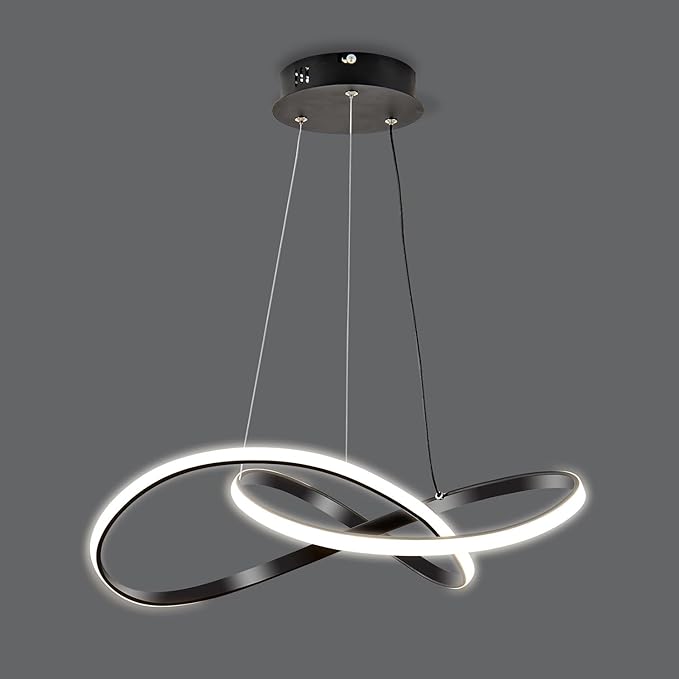 Viruhaka Modern LED Pendant Light Fixture，Black Contemporary Ceiling Hanging Fixture with Irregular Ring Lights for Dining Living Room Bedroom Kitchen Island Cafe（4000K，Neutral Light ）
