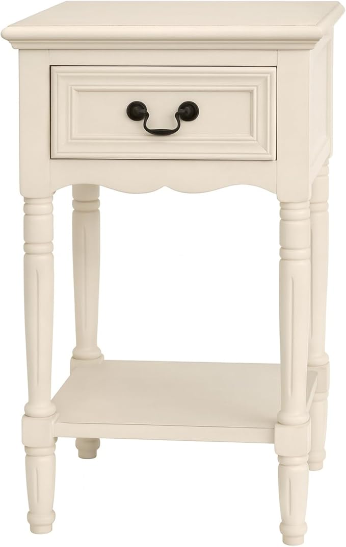 Urban Designs Wooden Accent Table/Nightstand with Drawer and Bottom Shelf – 29" H, 16" L x 16" W - White