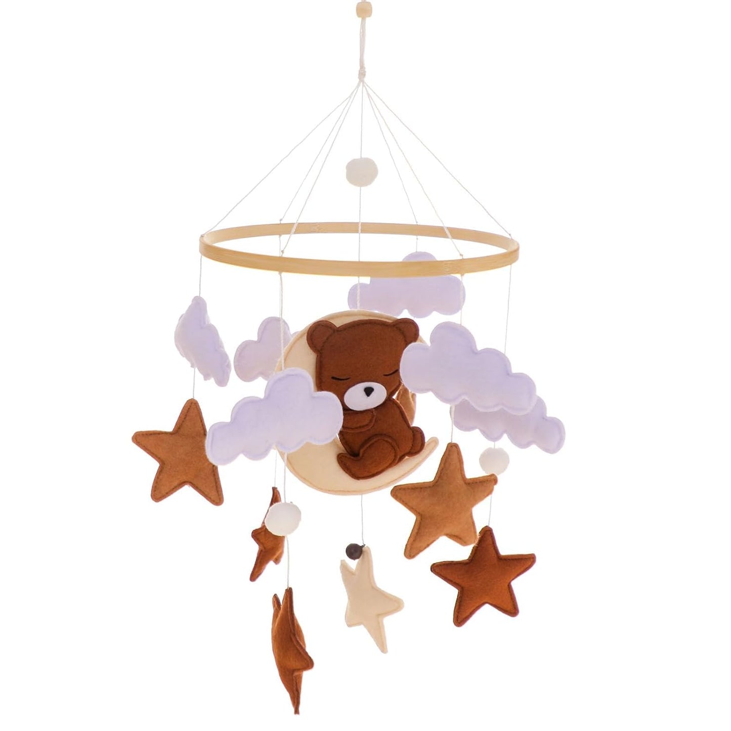 Baby Mobile for Crib - Animal Crib Mobile With Music for Girls and Boys, Wooden Bed Bell Hanging, Nursery Mobile for Bassinet Room Decor (Bear)
