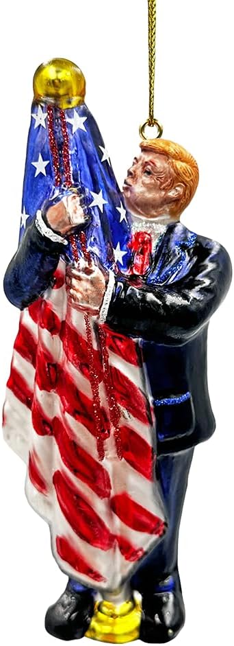 Donald Trump Kissing The American Flag Glass Christmas Ornament, United States President