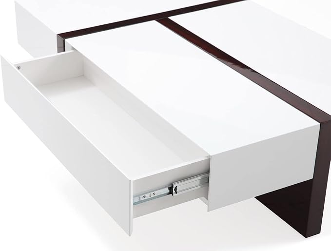Zuri Furniture Mcintosh Rectangle Coffee Table with Storage Drawers - White and Ebony