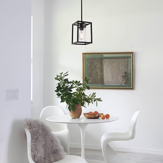 MELUCEE 1-Light Black Pendant Lights Industrial Farmhouse Chandeliers Mini Island Light Fixtures Ceiling Hanging with Clear Glass Shade for Dining Room Entryway Hallway Restaurants