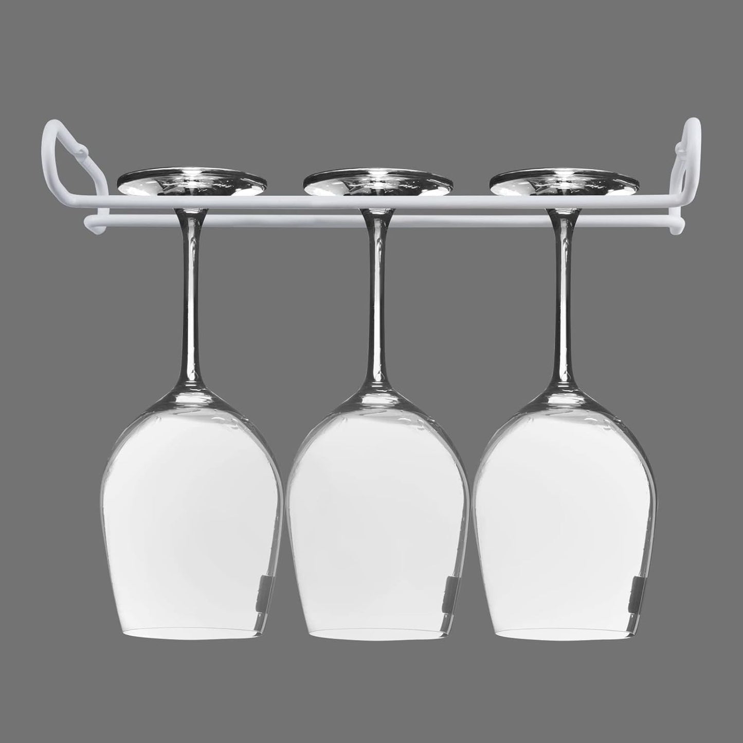 White 4 Wine Glass Rack Under Cabinet Shelf 10 Inch Stemware Storage Hanging Hanger Organizer Glasses Holder with Drying Under Counter Metal for Kitchen and Bar