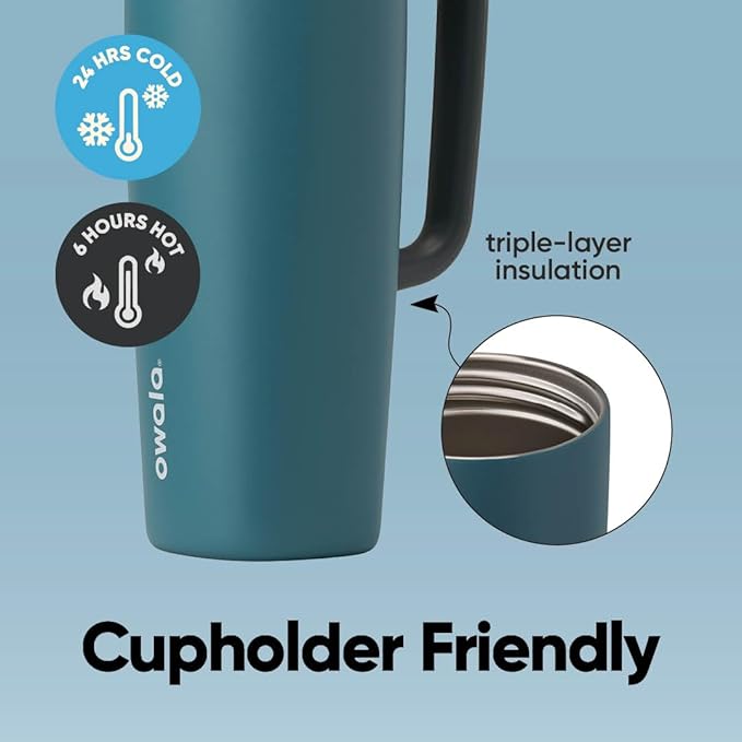 Owala SmoothSip Slider Stainless Steel Insulated Travel Mug with handle, 100% Leak Proof, For Hot and Cold Drinks, Travel Friendly with Sliding Lock Lid, 24 oz, BPA Free, Leak Proof, High Dive