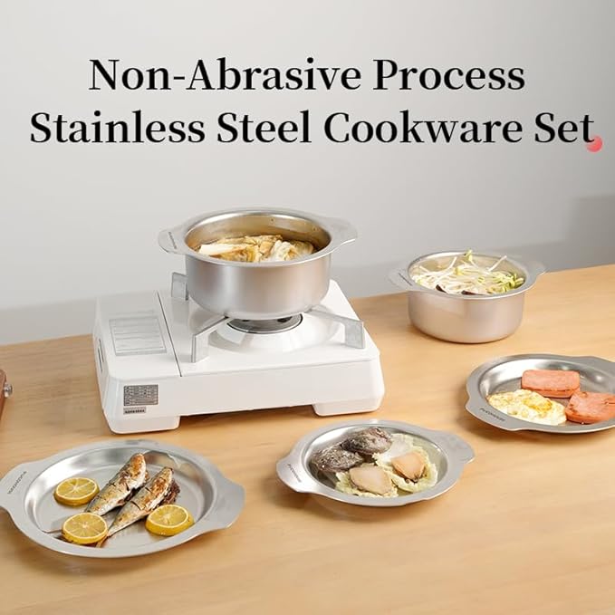 6-Piece Food-Grade 304 Stainless Steel Kitchenware Set (with Scratch-Resistant Finish), Heat-Resistant - Comes With Free Heat-Resistant Silicone Gloves And Lid Knobs, Suitable For Frying, Boiling